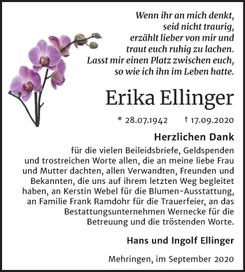 Traueranzeige von Erika Ellinger von Mitteldeutsche Zeitung Aschersleben