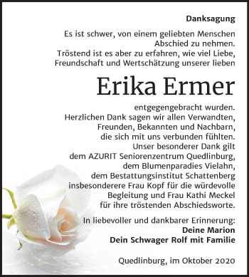 Traueranzeige von Erika Ermer von Super Sonntag Quedlinburg