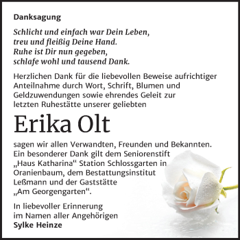 Traueranzeige von Erika Olt von Super Sonntag Dessau-Roßlau