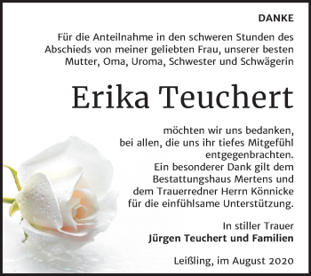 Traueranzeige von Erika Teuchert von Wochenspiegel Weißenfels