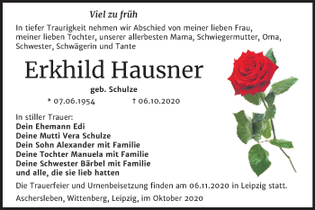 Traueranzeige von Erkhild Hausner von Mitteldeutsche Zeitung Aschersleben