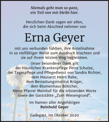 Traueranzeige von Erna Geyer von Super Sonntag Wittenberg