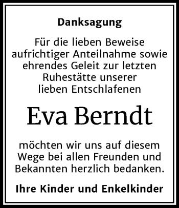Traueranzeige von Eva Berndt von Mitteldeutsche Zeitung Dessau-Roßlau