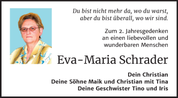 Traueranzeige von Eva-Maria Schrader von Wochenspiegel Bitterfeld