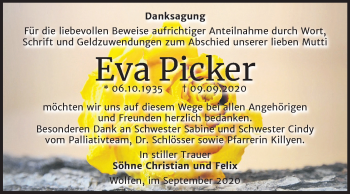 Traueranzeige von Eva Picker von Mitteldeutsche Zeitung Bitterfeld