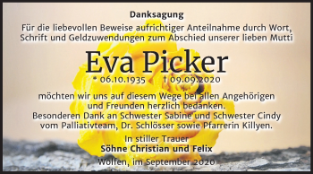 Traueranzeige von Eva Picker von Wochenspiegel Bitterfeld