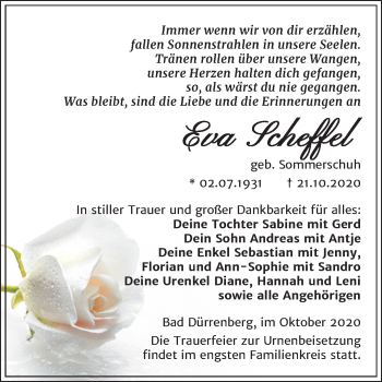 Traueranzeige von Eva Scheffel von Super Sonntag Merseburg/Querfurt