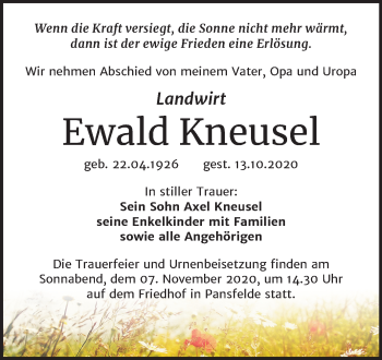 Traueranzeige von Ewald Kneusel von Mitteldeutsche Zeitung Quedlinburg