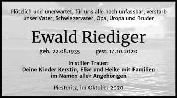 Traueranzeige von Ewald Riediger von Super Sonntag Wittenberg