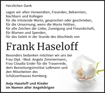 Traueranzeige von Frank Haseloff von Mitteldeutsche Zeitung Wittenberg