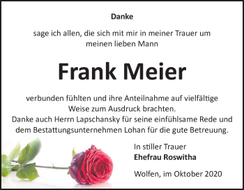 Traueranzeige von Frank Meier von Wochenspiegel Bitterfeld