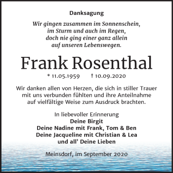 Traueranzeige von Frank Rosenthal von Super Sonntag Dessau-Roßlau