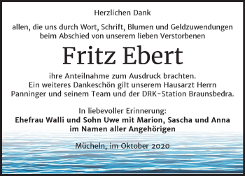 Traueranzeige von Fritz Ebert von Super Sonntag Merseburg/Querfurt