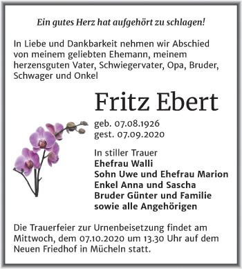 Traueranzeige von Fritz Ebert von Super Sonntag Merseburg/Querfurt