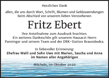 Traueranzeige von Fritz Ebert von Mitteldeutsche Zeitung Merseburg/Querfurt
