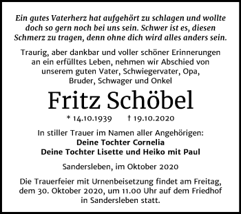 Traueranzeige von Fritz Schöbe von Super Sonntag Mansfelder Land