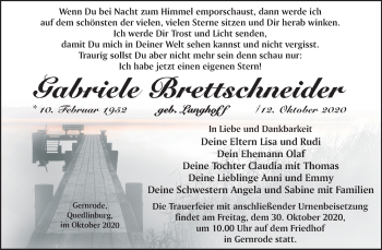 Traueranzeige von Gabriele Brettschneider von Mitteldeutsche Zeitung Quedlinburg