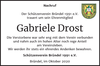 Traueranzeige von Gabriele Drost von Super Sonntag Bernburg