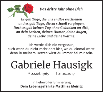 Traueranzeige von Gabriele Hausigk von Mitteldeutsche Zeitung Bitterfeld