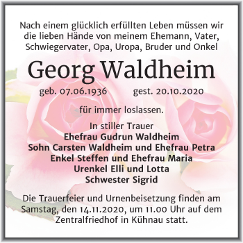 Traueranzeige von Georg Waldheim von Super Sonntag Dessau-Roßlau