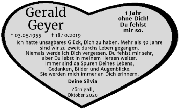 Traueranzeige von Gerald Geyer von Super Sonntag Wittenberg