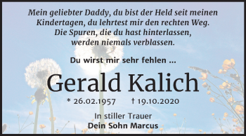 Traueranzeige von Gerald Kalich von Super Sonntag Wittenberg
