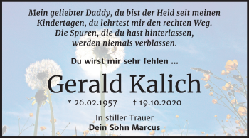 Traueranzeige von Gerald Kalich von Mitteldeutsche Zeitung Wittenberg