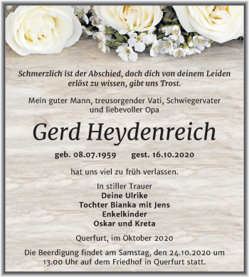 Traueranzeige von Gerd Heydenreich von Mitteldeutsche Zeitung Merseburg/Querfurt