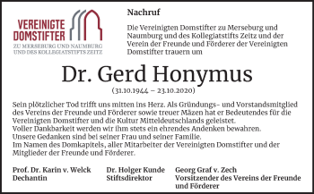 Traueranzeige von Gerd Honymus von Mitteldeutsche Zeitung Halle/Saalkreis / Merseburg/Querfurt
