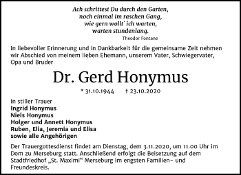 Traueranzeige von Gerd Honymus von Mitteldeutsche Zeitung Merseburg/Querfurt