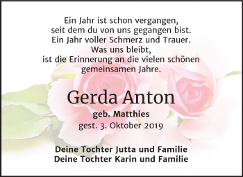 Traueranzeige von Gerda Anton von Super Sonntag Wittenberg