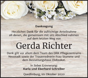 Traueranzeige von Gerda Richter von Super Sonntag Quedlinburg