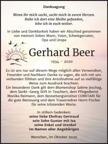 Traueranzeige von Gerhard Beer von Super Sonntag Weißenfels