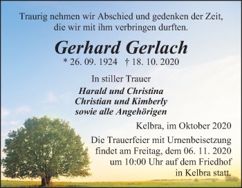 Traueranzeige von Gerhard Gerlach von Super Sonntag Sangerhausen