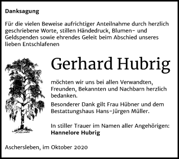 Traueranzeige von Gerhard Hubrig von Super Sonntag Aschersleben
