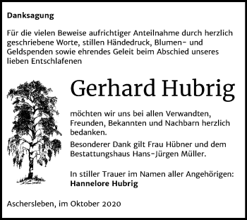Traueranzeige von Gerhard Hubrig von Mitteldeutsche Zeitung Aschersleben