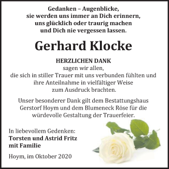 Traueranzeige von Gerhard Klocke von Super Sonntag Aschersleben