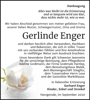 Traueranzeige von Gerlinde Enger von Super Sonntag Quedlinburg