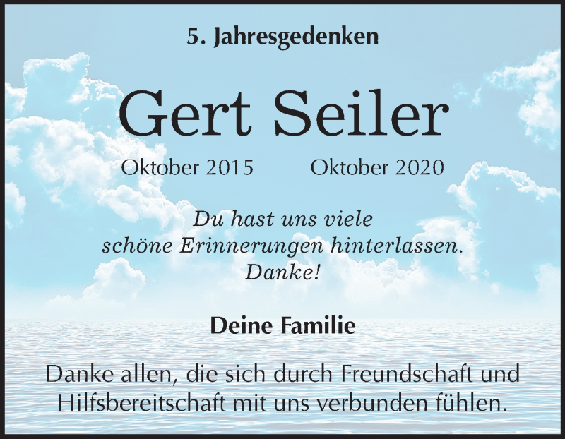  Traueranzeige für Gert Seiler vom 30.10.2020 aus Super Sonntag Quedlinburg