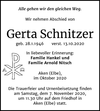 Traueranzeige von Gerta Schnitzer von Super Sonntag Köthen