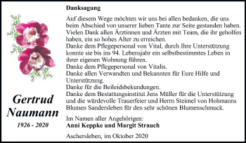 Traueranzeige von Gertrud Naumann von Super Sonntag Aschersleben