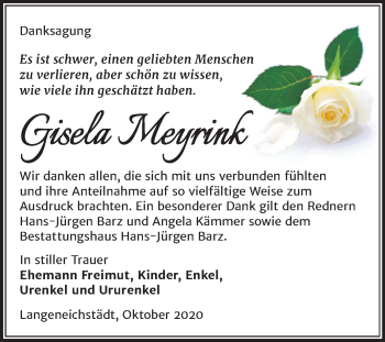 Traueranzeige von Gisela Meyrink von Super Sonntag Merseburg/Querfurt