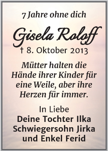 Traueranzeige von Gisela Roloff von Mitteldeutsche Zeitung Merseburg/Querfurt