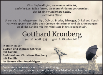 Traueranzeige von Gotthard Kronberg von Mitteldeutsche Zeitung Halle/Saalkreis