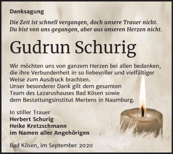 Traueranzeige von Gudrun Schurig von Mitteldeutsche Zeitung Merseburg/Querfurt