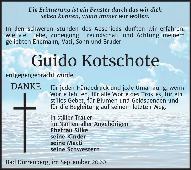  Traueranzeige für Guido Kotschote vom 17.10.2020 aus Mitteldeutsche Zeitung Merseburg/Querfurt