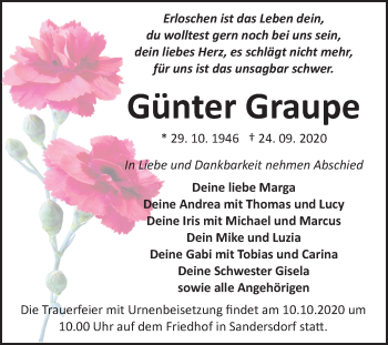 Traueranzeige von Günter Graupe von Mitteldeutsche Zeitung Bitterfeld