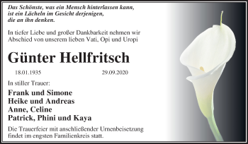 Traueranzeige von Günter Hellfritsch von Super Sonntag Dessau-Roßlau