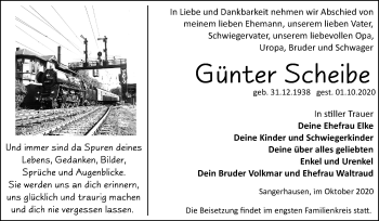 Traueranzeige von Günter Scheibe von Mitteldeutsche Zeitung Sangerhausen