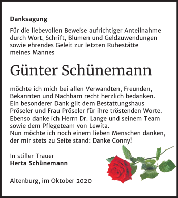 Traueranzeige von Günter Schünemann von Super Sonntag Bernburg